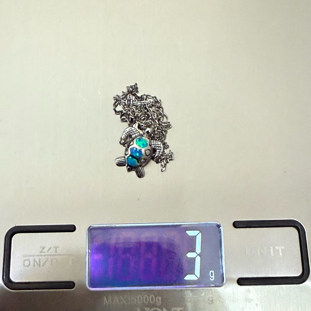 925 Sterling Silver Blue Opal Inlay Sea Turtle Pendant 16” Necklace 3g. - Picture 12 of 15